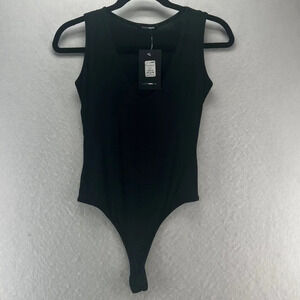 Fashion Nova Bodysuit Size XS Cece Tank V-Neck Shell Stretch Modal Jersey Black